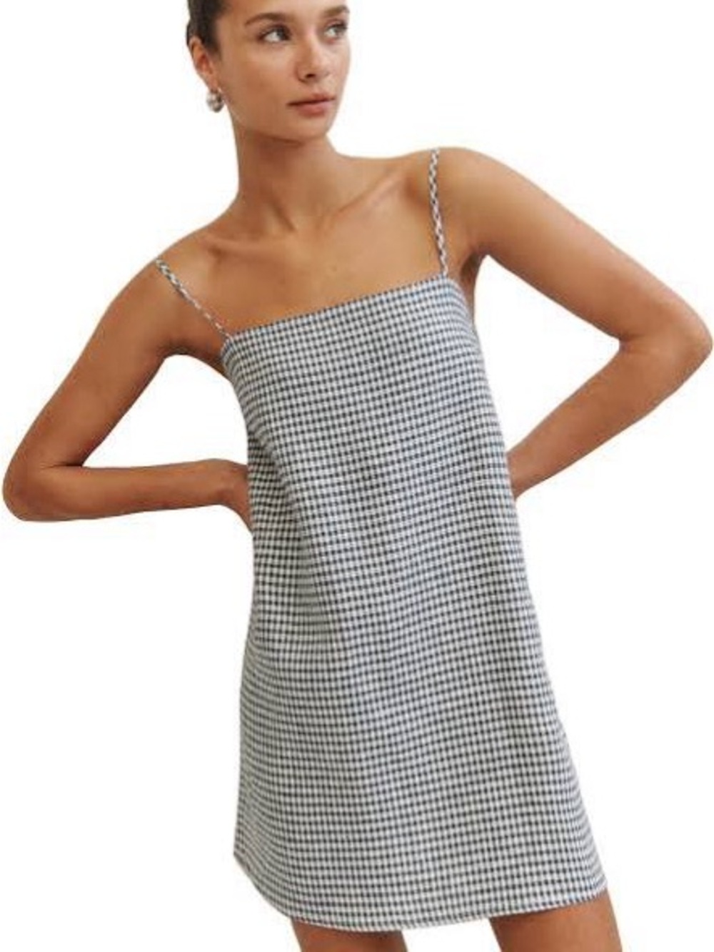 Reformation Gingham Square-Neck Slip Dress - Black & White
